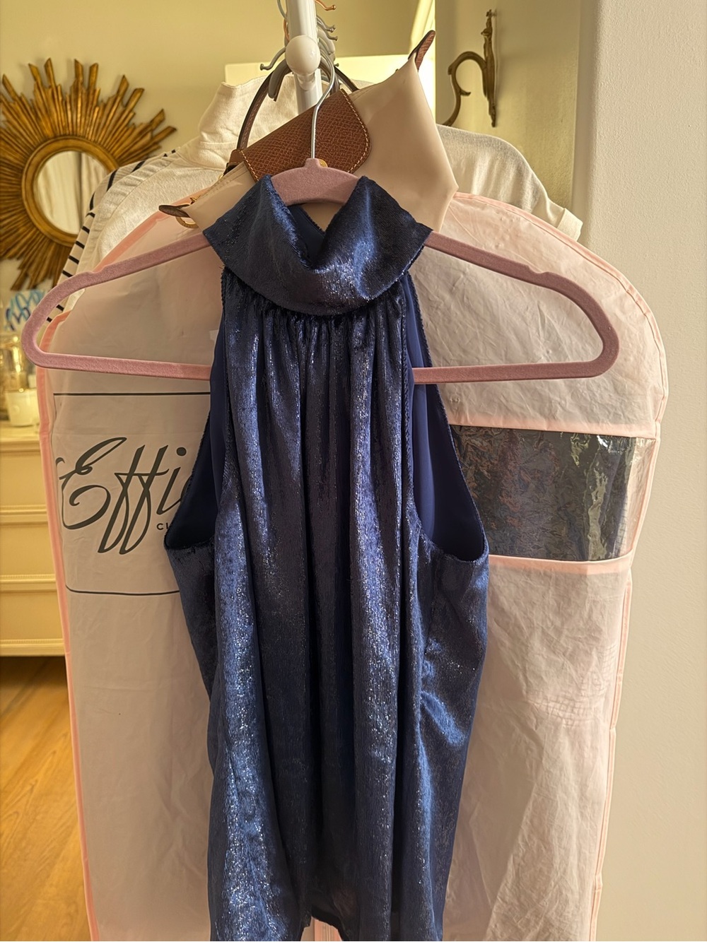Ramy Brook Shimmery Navy Halter Top